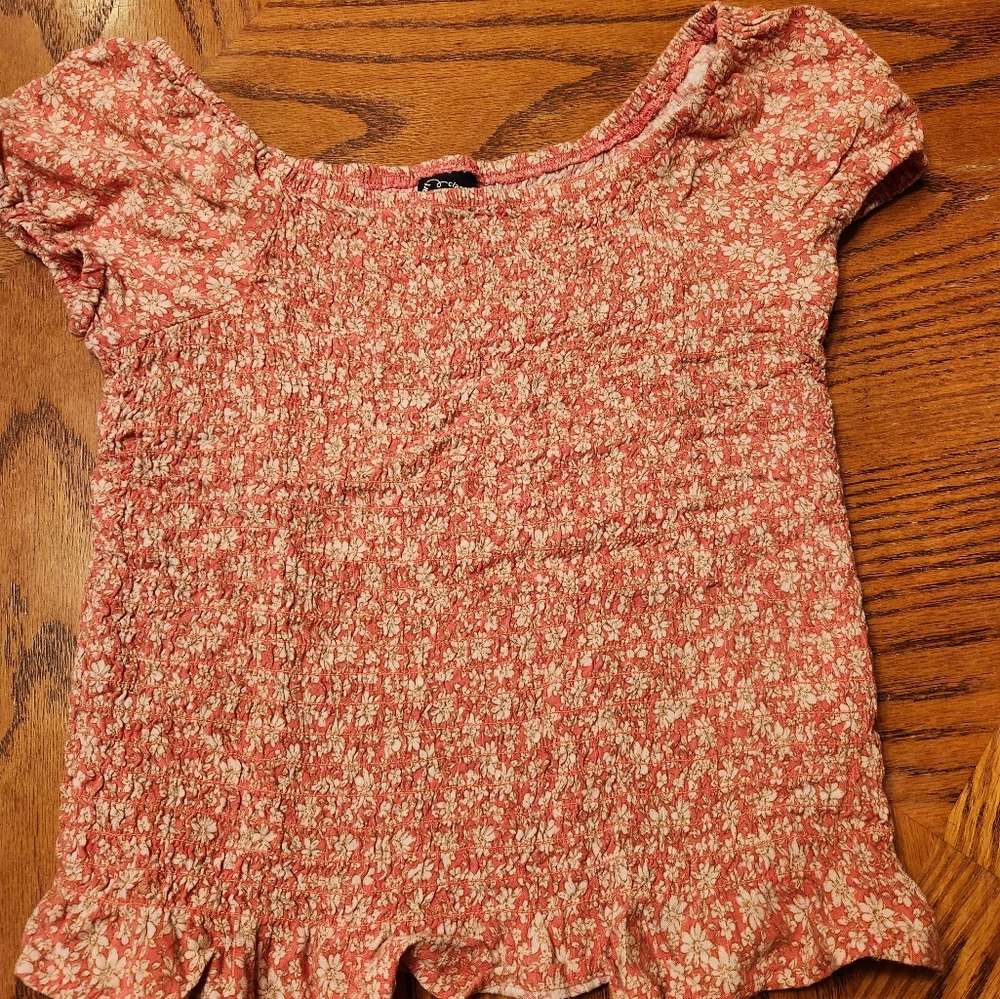 Art Class Pink Smocked Flutter Sleeve Blouse